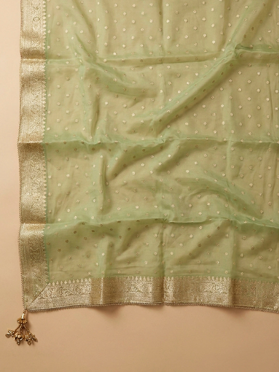 Pista Green Embroidery Chanderi Unstitched Dress Material