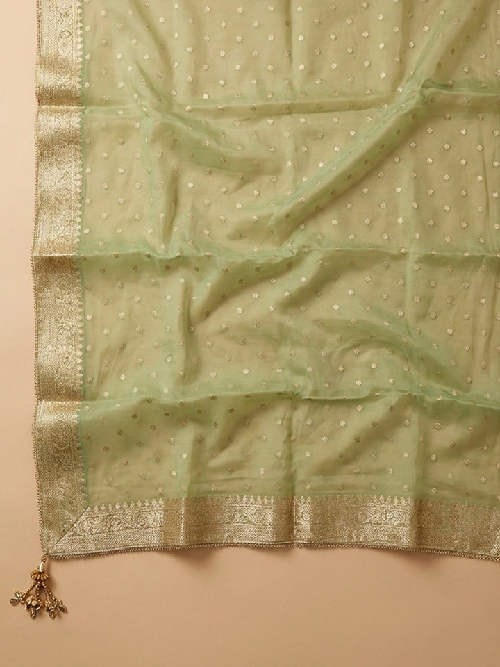 Pista Green Embroidery Chanderi Unstitched Dress Material