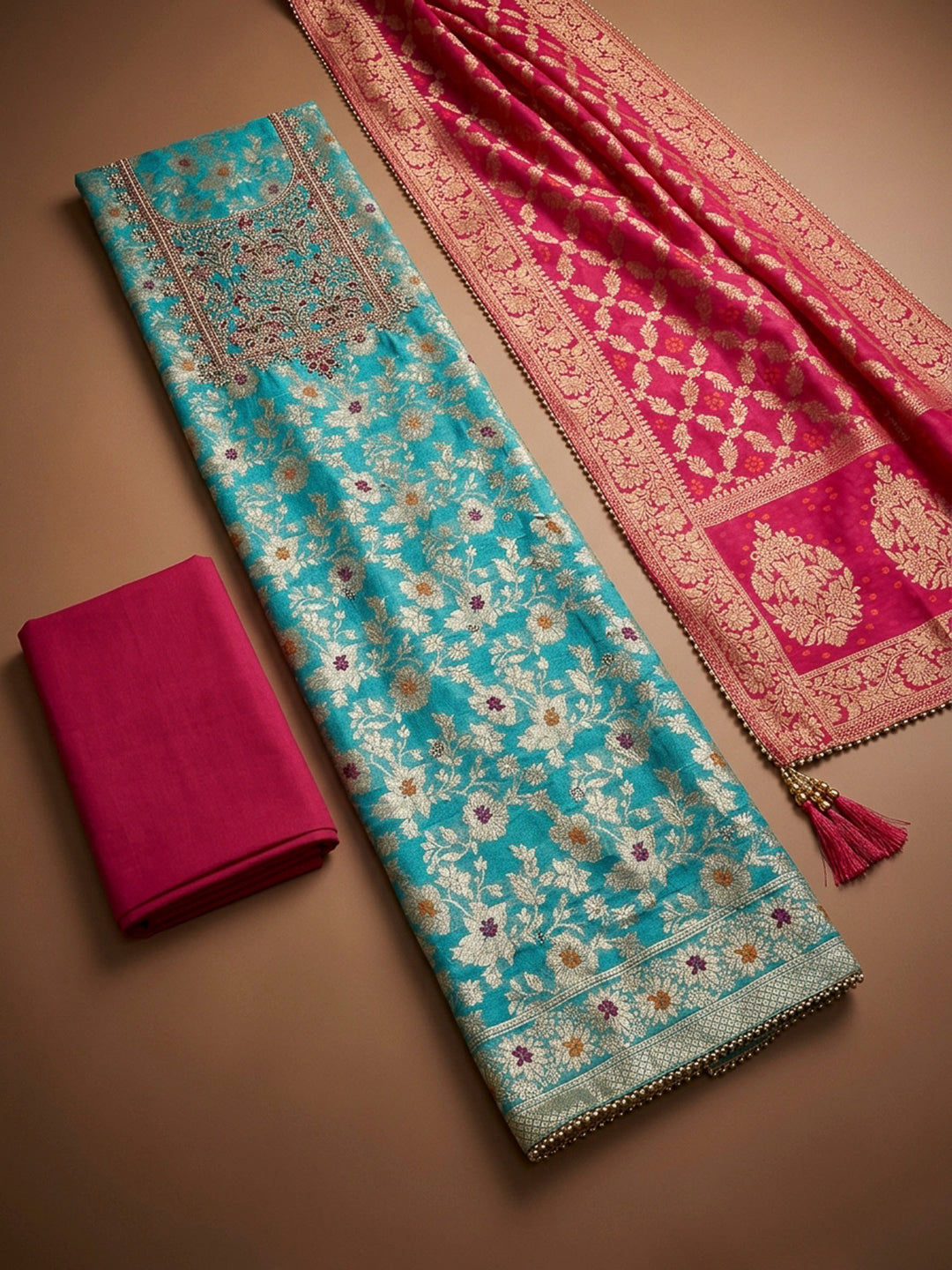 Firozee Embroidery Chanderi Unstitched Dress Material
