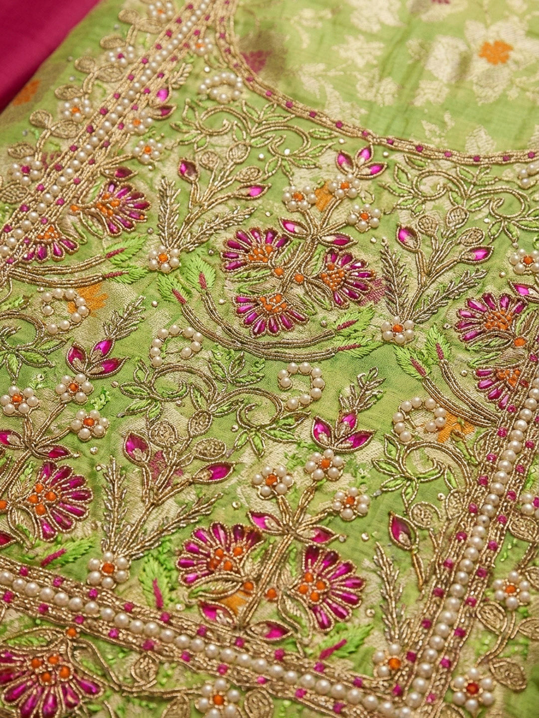 Mehndi Embroidery Chanderi Unstitched Dress Material
