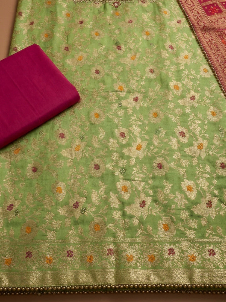 Mehndi Embroidery Chanderi Unstitched Dress Material