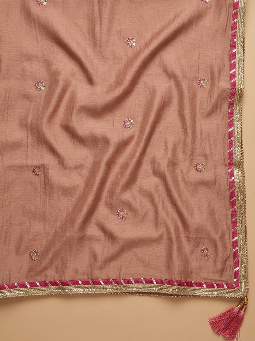 Peach Embroidery Chanderi Unstitched Dress Material