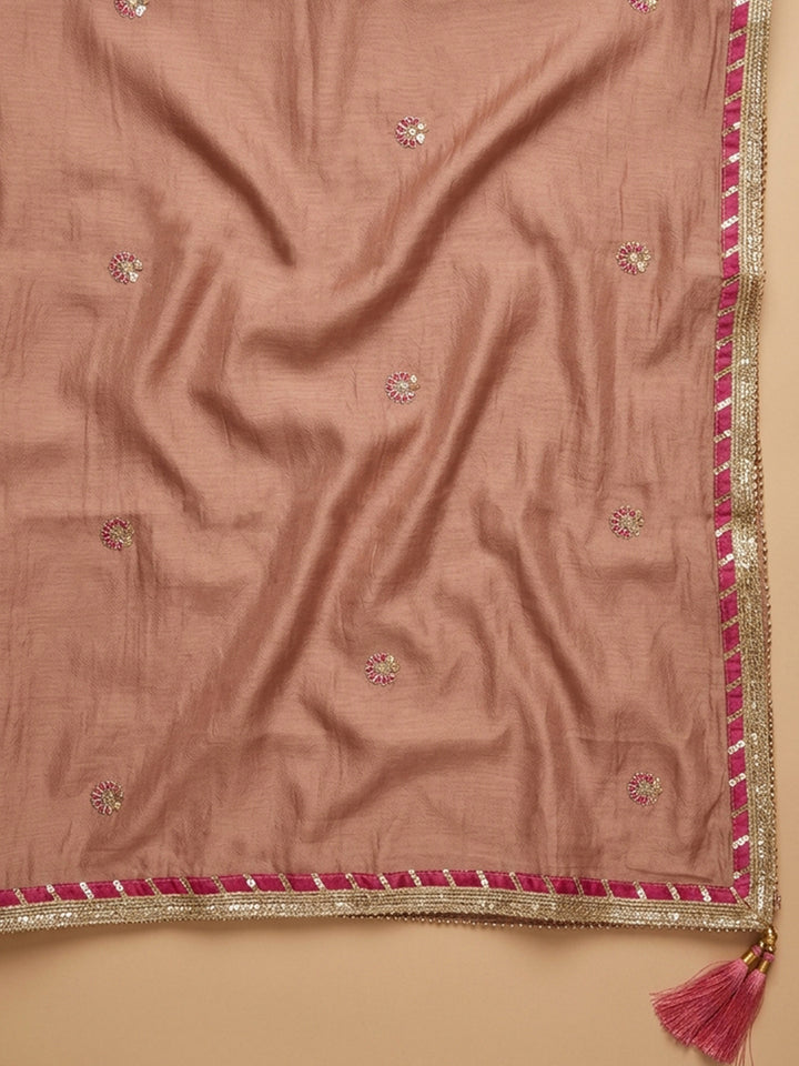 Peach Embroidery Chanderi Unstitched Dress Material