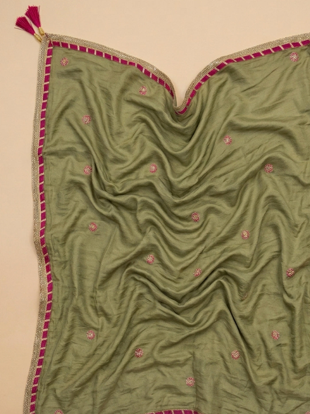 Pista Green Embroidery Chanderi Unstitched Dress Material
