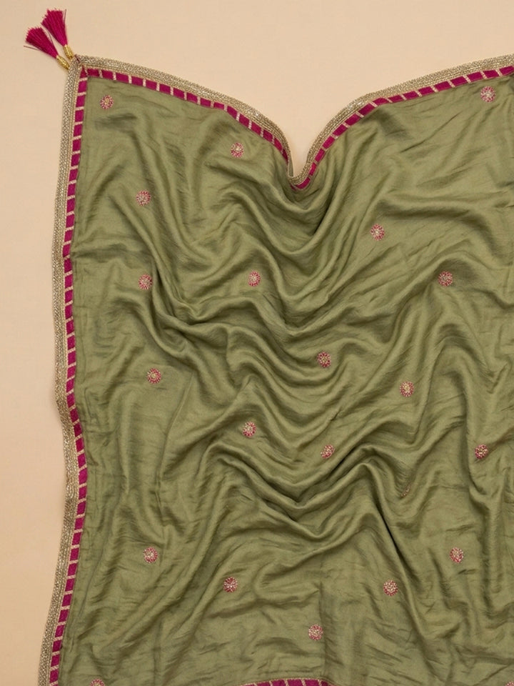 Pista Green Embroidery Chanderi Unstitched Dress Material