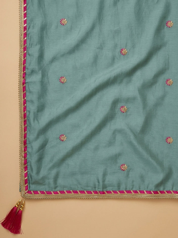 Rama Green Embroidery Chanderi Unstitched Dress Material