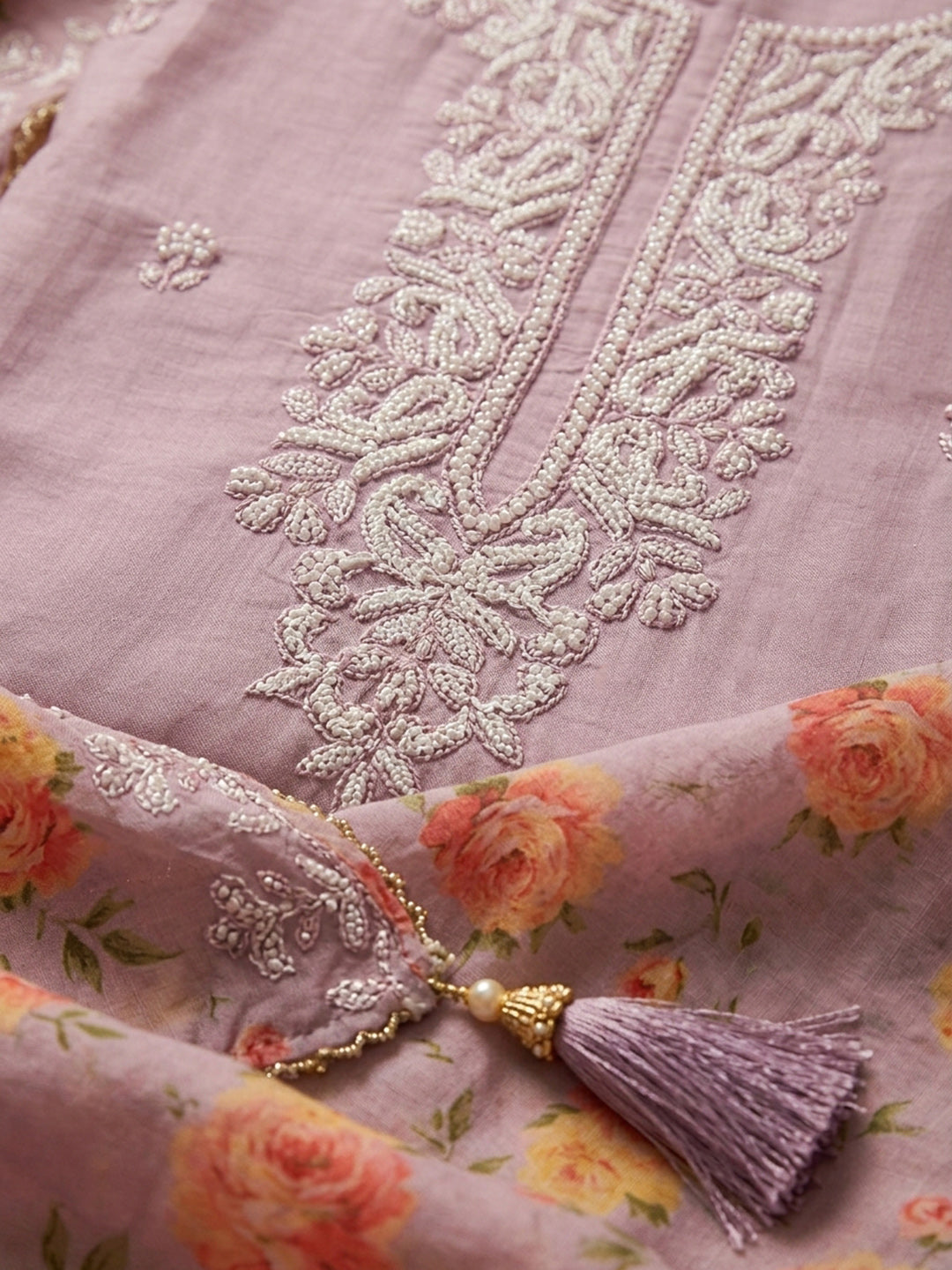 Onion Pink Embroidery Chanderi Unstitched Dress Material