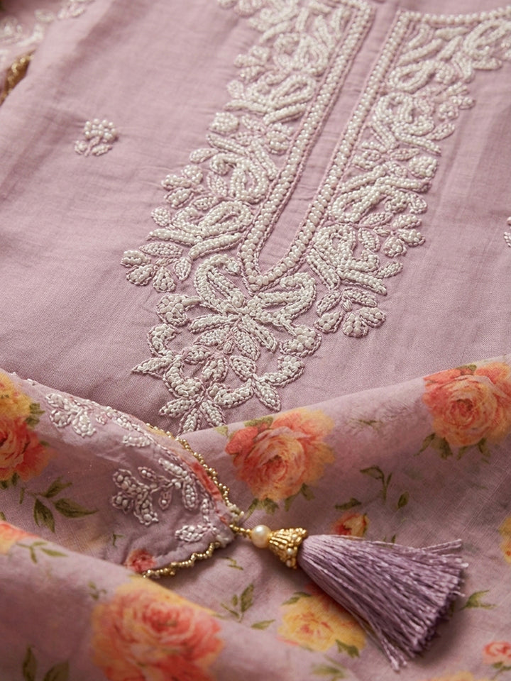 Onion Pink Embroidery Chanderi Unstitched Dress Material