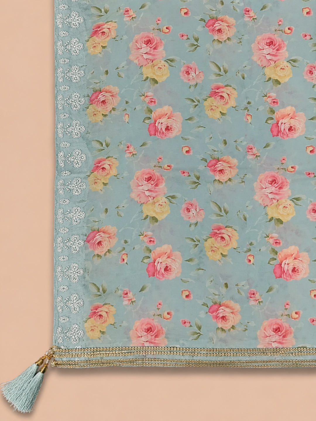 Sky Blue Embroidery Chanderi Unstitched Dress Material