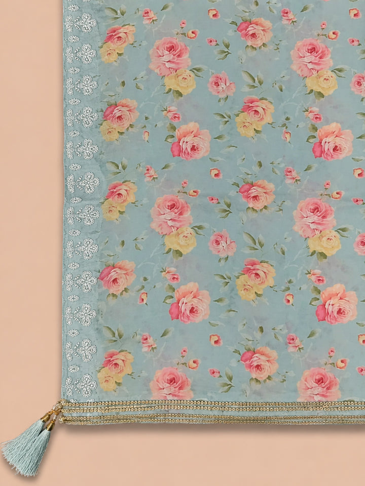 Sky Blue Embroidery Chanderi Unstitched Dress Material