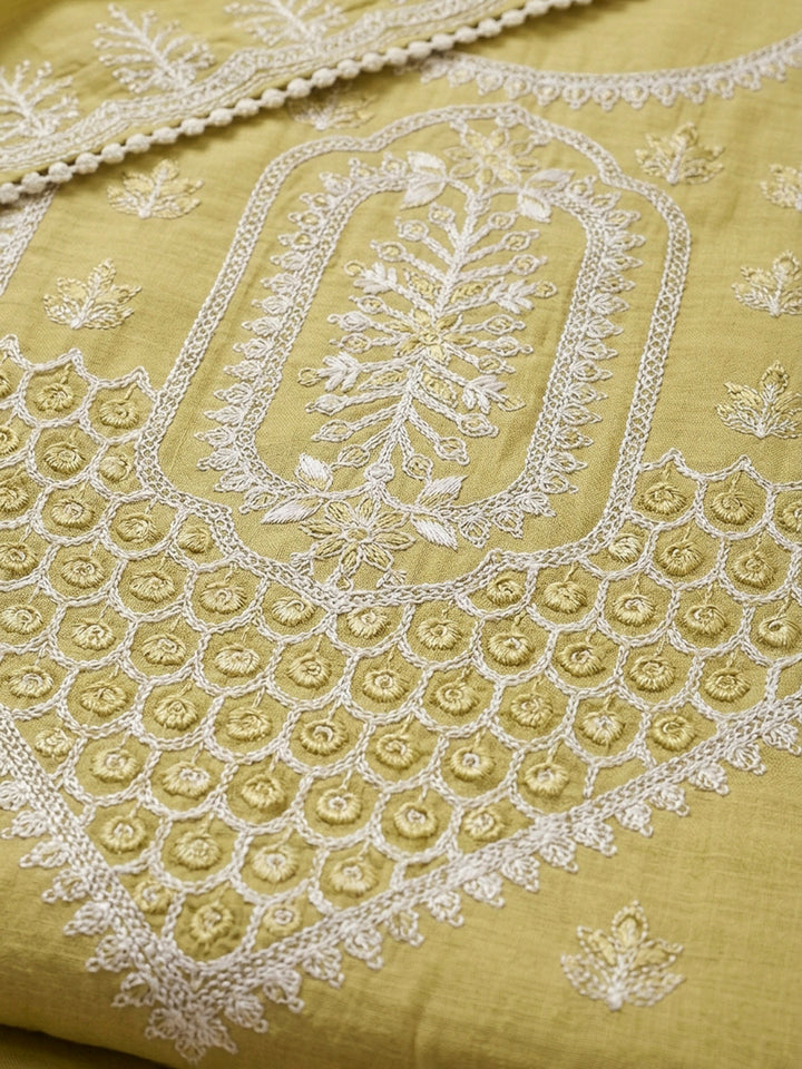 Mustard Embroidery Chanderi Unstitched Dress Material