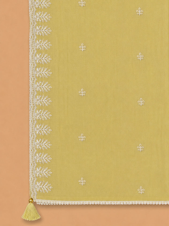 Mustard Embroidery Chanderi Unstitched Dress Material