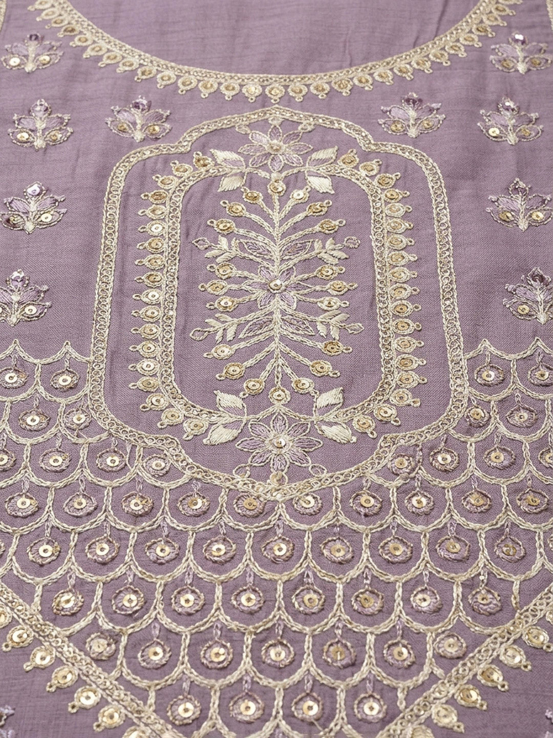 Purple Embroidery Chanderi Unstitched Dress Material