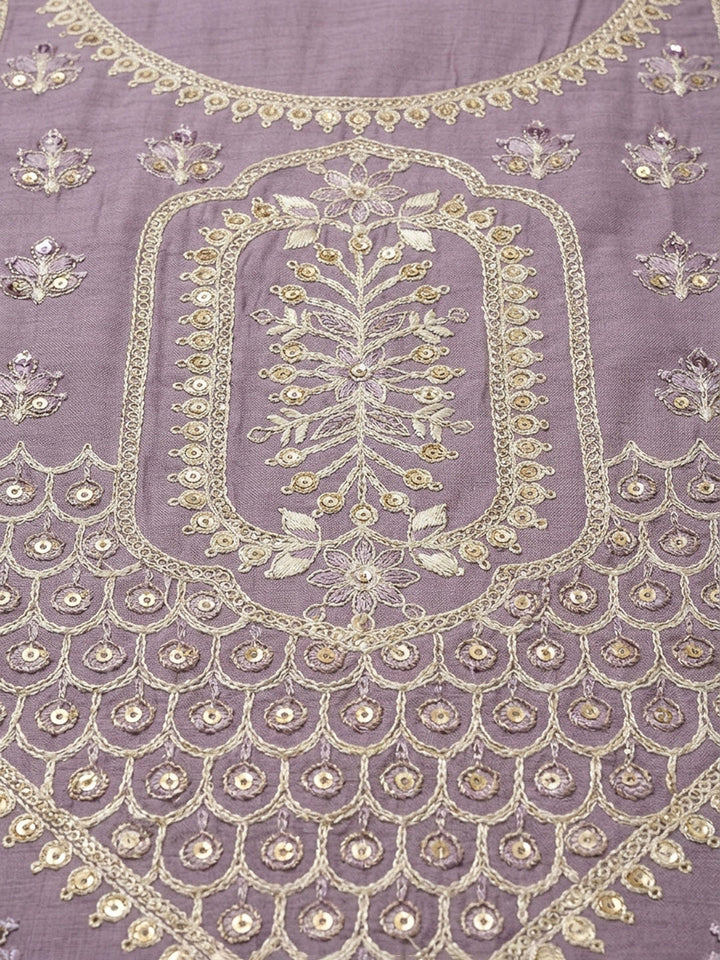 Purple Embroidery Chanderi Unstitched Dress Material