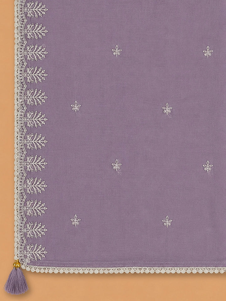 Purple Embroidery Chanderi Unstitched Dress Material