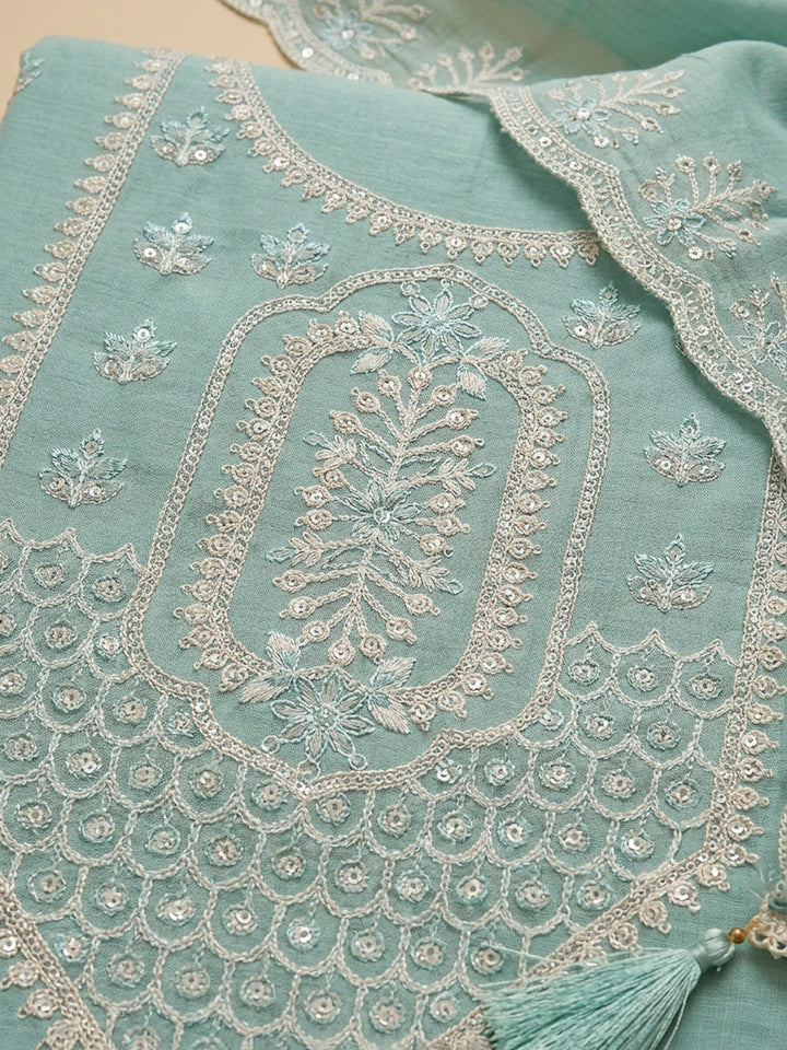 Sky Blue Embroidery Chanderi Unstitched Dress Material