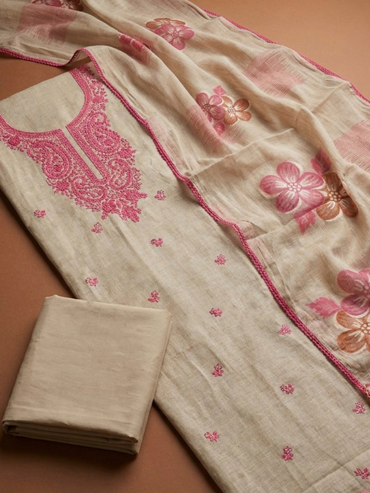 Pink Embroidery Chanderi Unstitched Dress Material