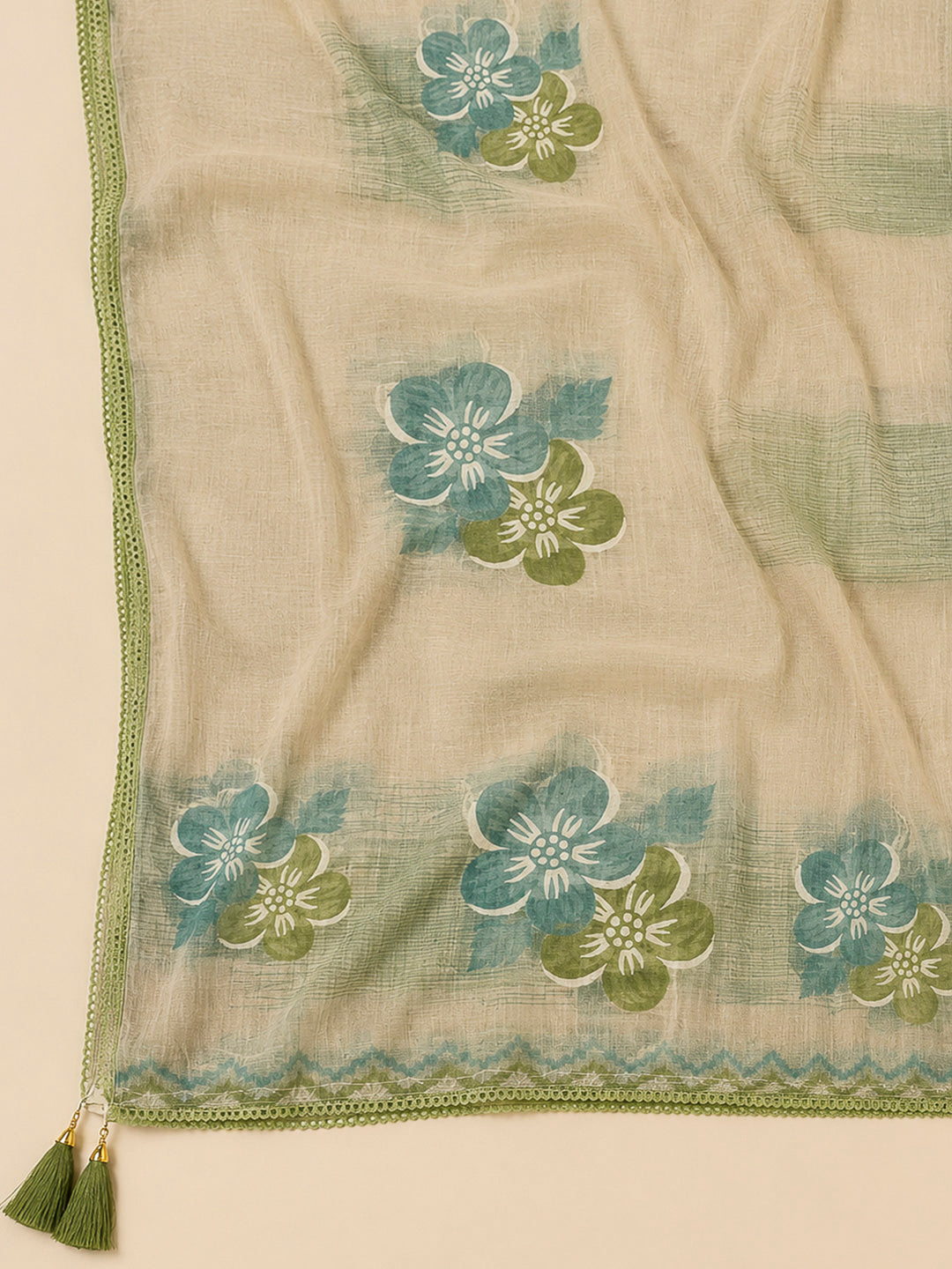 Pista Green Embroidery Chanderi Unstitched Dress Material