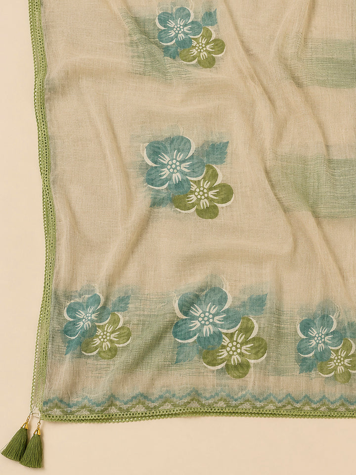 Pista Green Embroidery Chanderi Unstitched Dress Material
