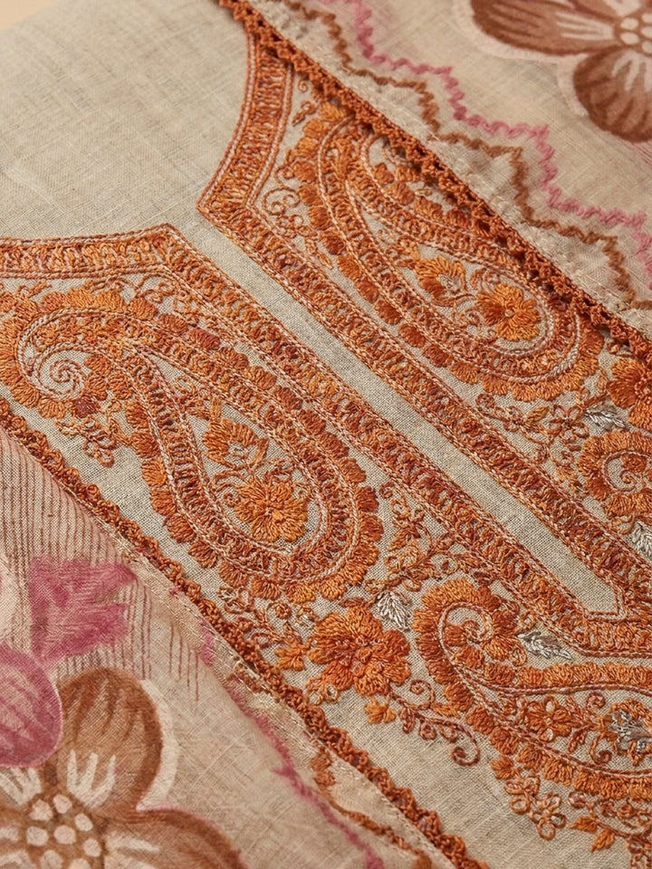 Rust Embroidery Chanderi Unstitched Dress Material