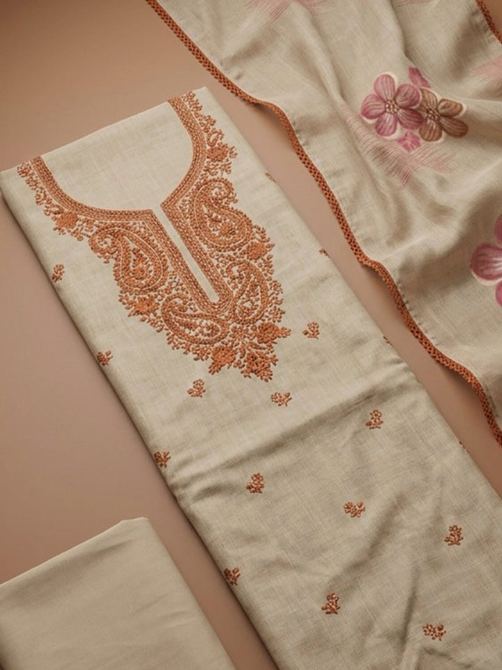 Rust Embroidery Chanderi Unstitched Dress Material