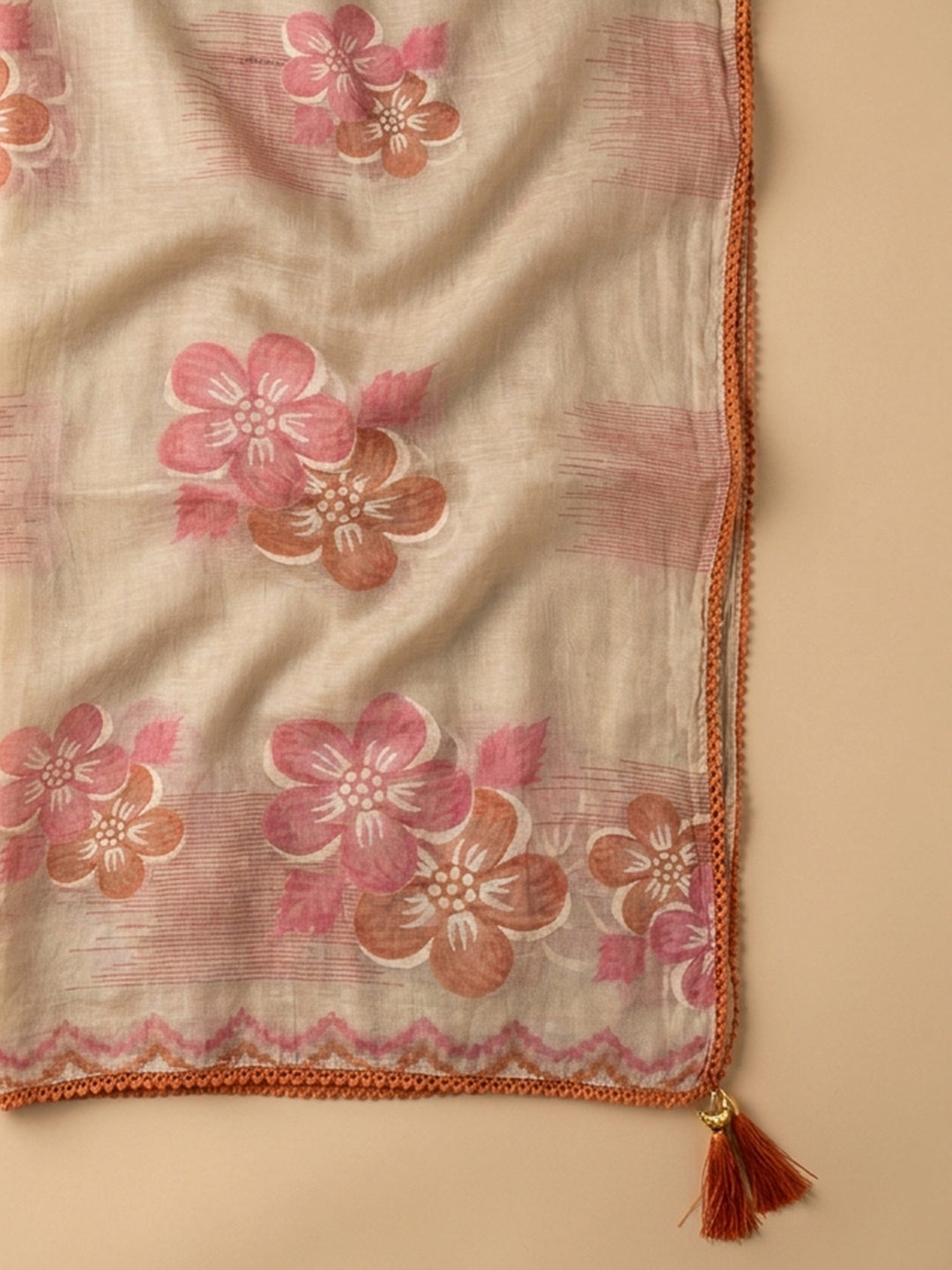 Rust Embroidery Chanderi Unstitched Dress Material