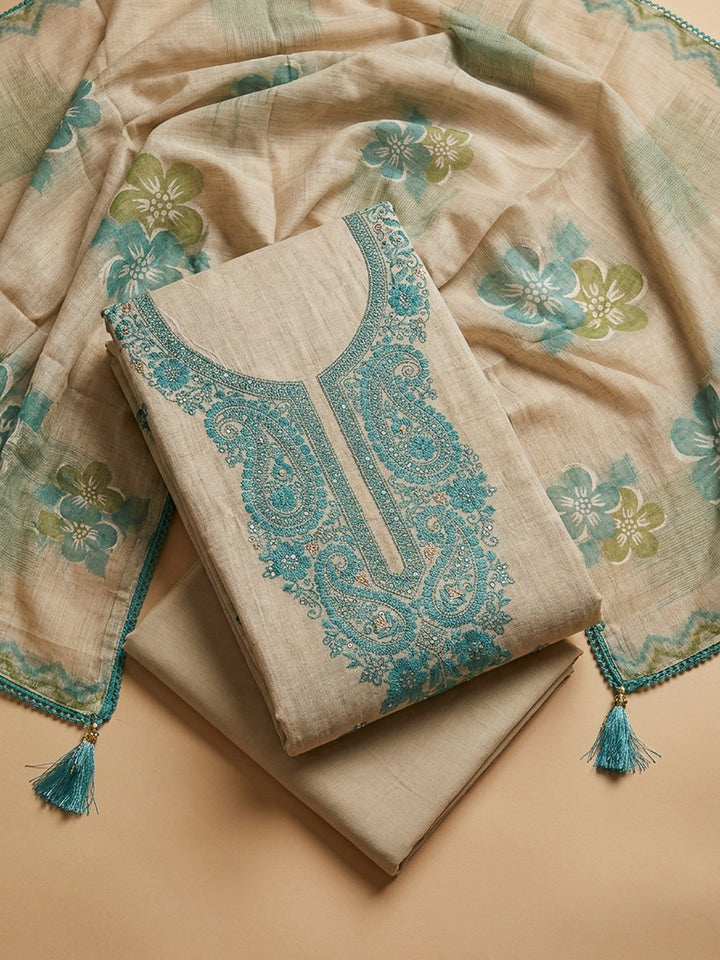 Sea Green Embroidery Chanderi Unstitched Dress Material