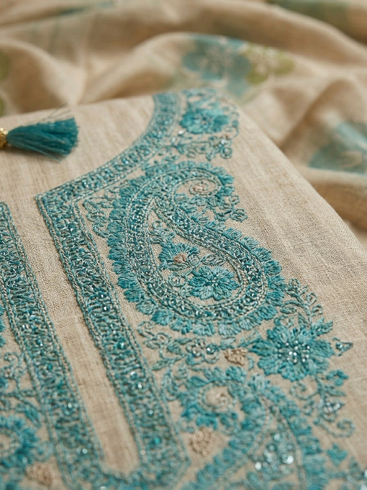 Sea Green Embroidery Chanderi Unstitched Dress Material