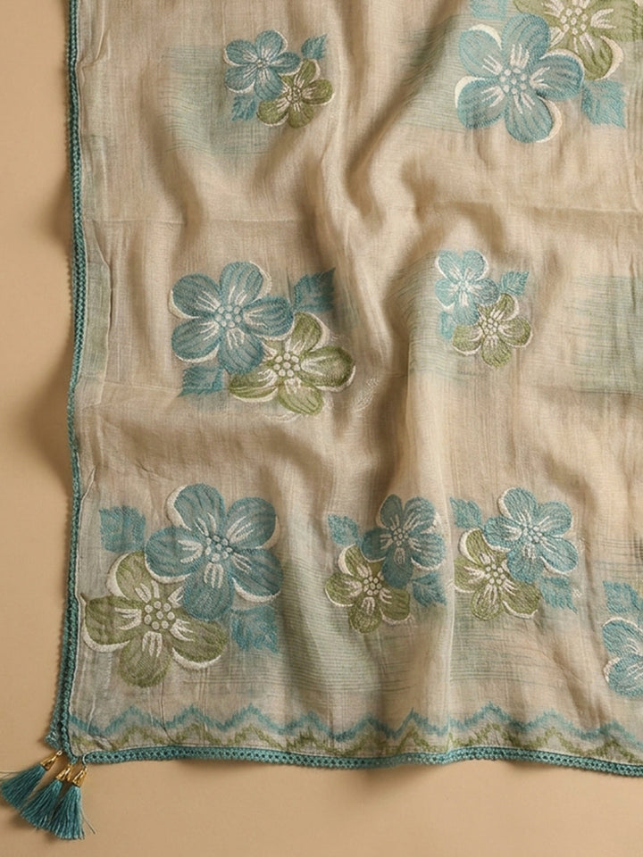 Sea Green Embroidery Chanderi Unstitched Dress Material