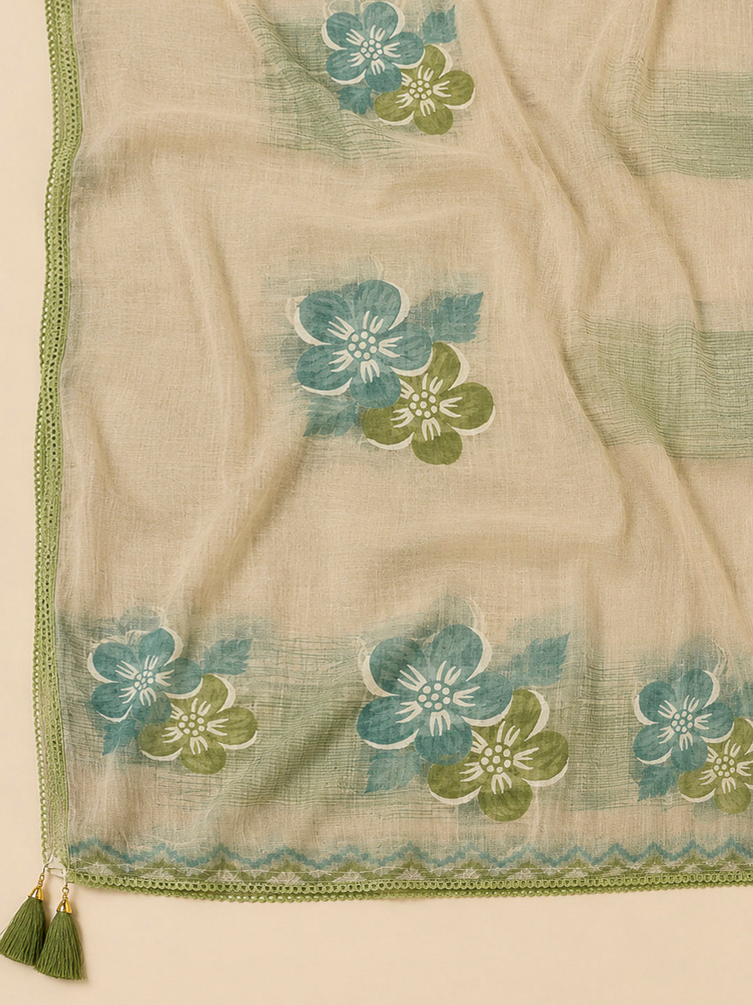 Pista Green Embroidery Chanderi Unstitched Dress Material