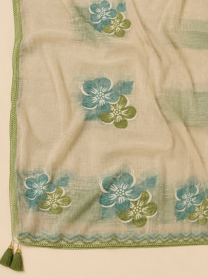 Pista Green Embroidery Chanderi Unstitched Dress Material