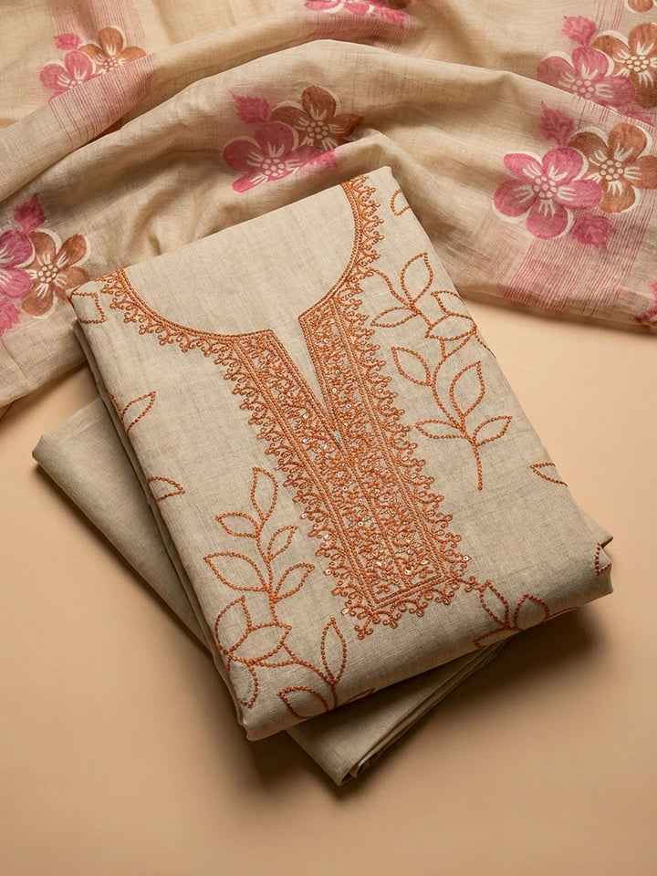 Rust Embroidery Chanderi Unstitched Dress Material