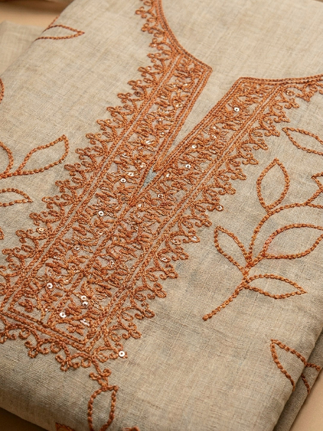 Rust Embroidery Chanderi Unstitched Dress Material