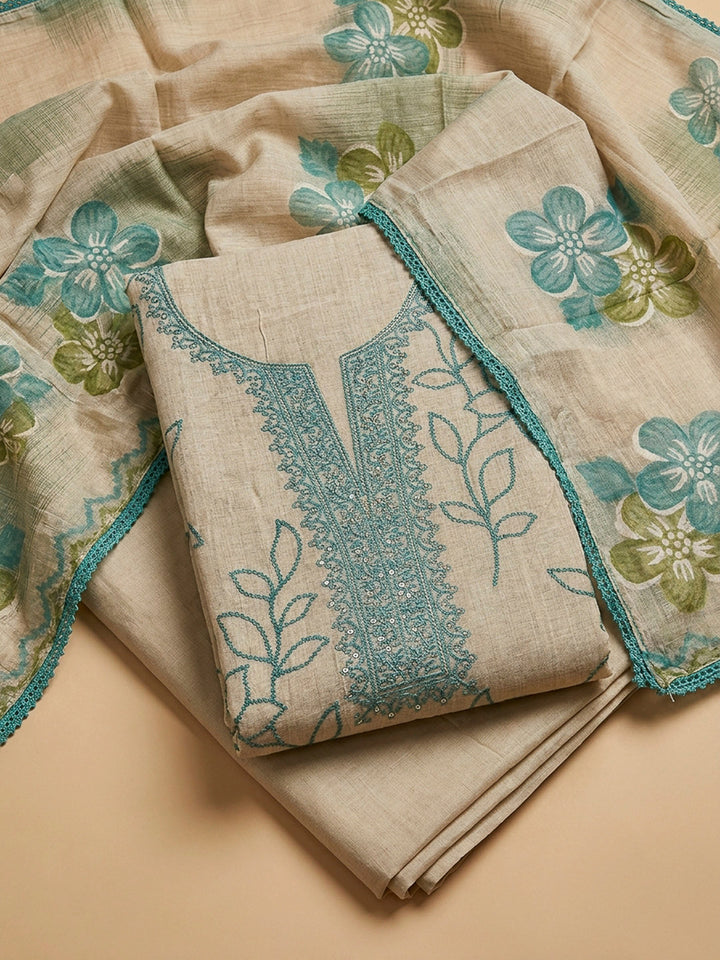 Sea Green Embroidery Chanderi Unstitched Dress Material