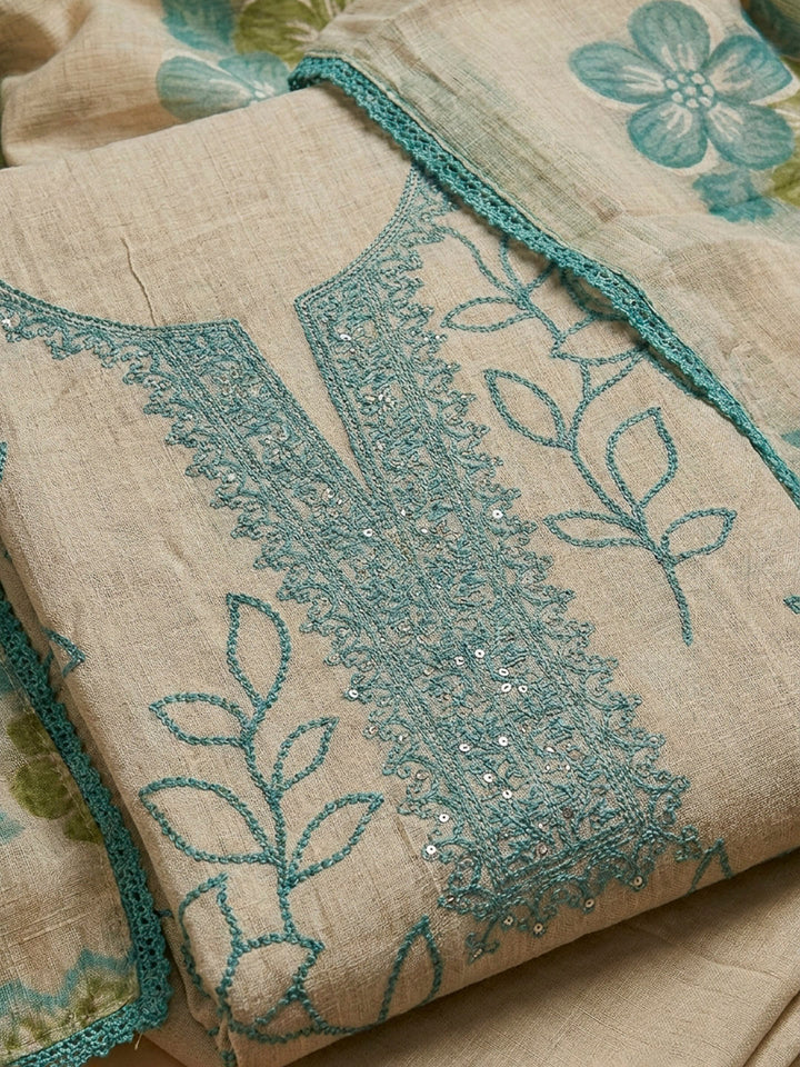 Sea Green Embroidery Chanderi Unstitched Dress Material