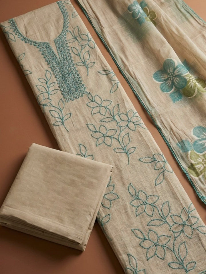 Sea Green Embroidery Chanderi Unstitched Dress Material