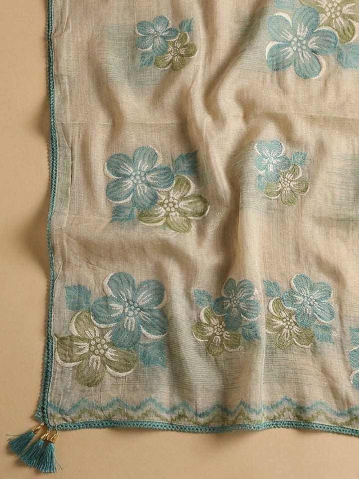 Sea Green Embroidery Chanderi Unstitched Dress Material