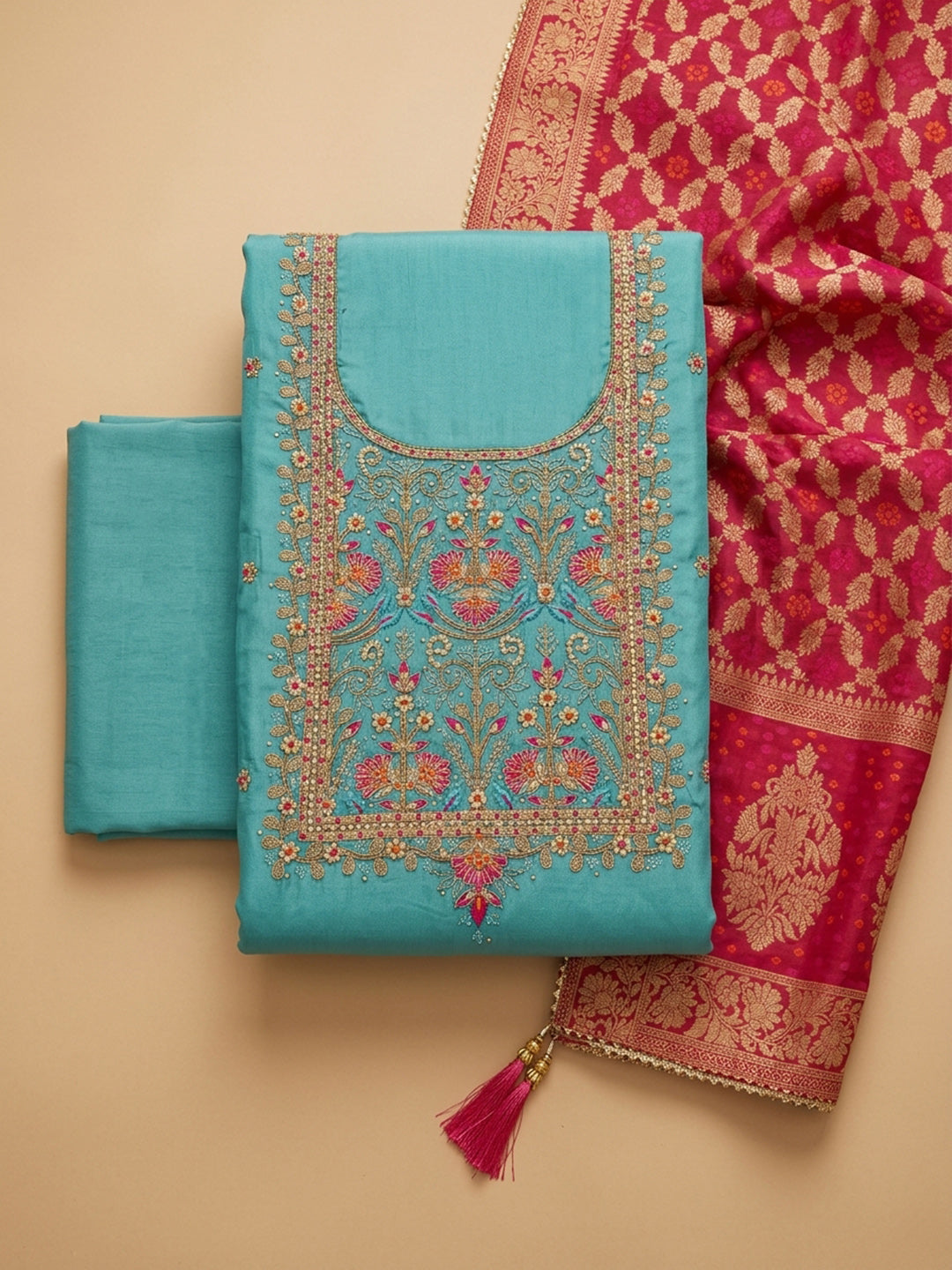 Firozee Embroidery Chanderi Unstitched Dress Material