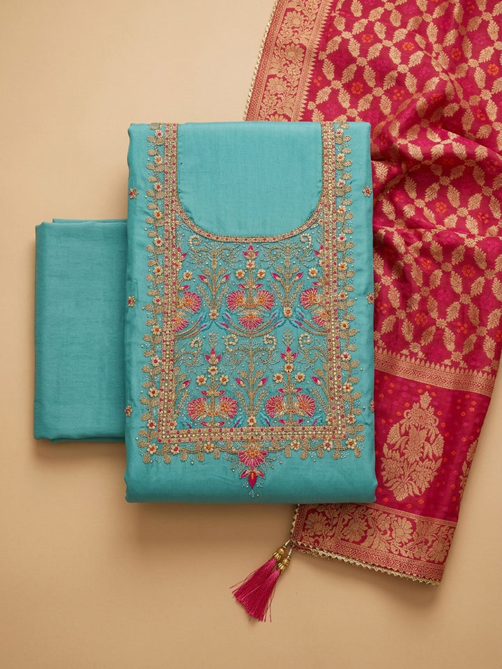 Firozee Embroidery Chanderi Unstitched Dress Material
