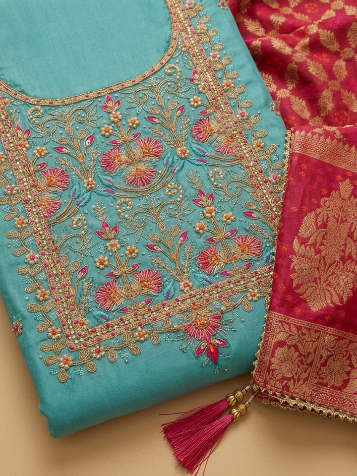 Firozee Embroidery Chanderi Unstitched Dress Material
