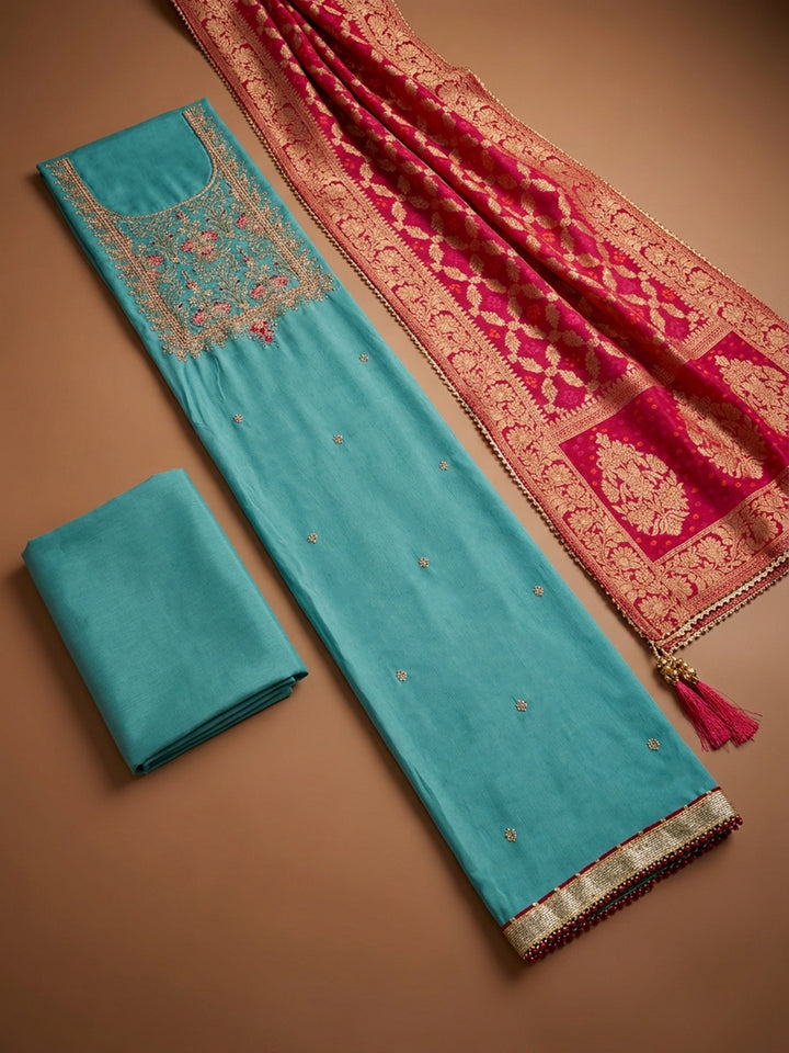 Firozee Embroidery Chanderi Unstitched Dress Material