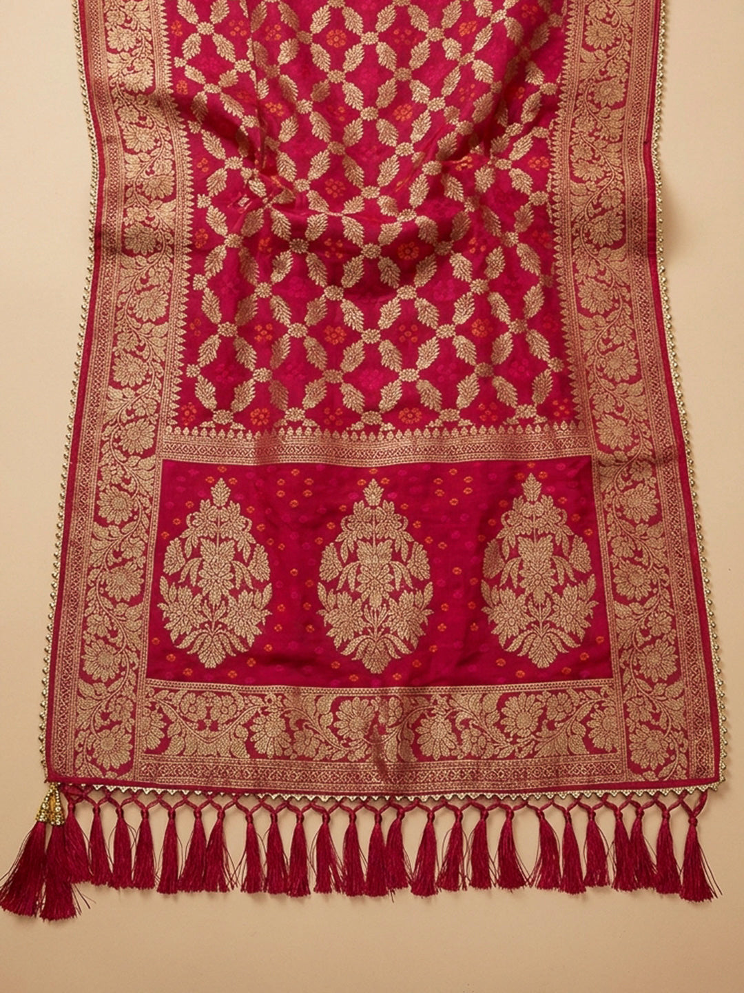 Beige Embroidery Chanderi Unstitched Dress Material