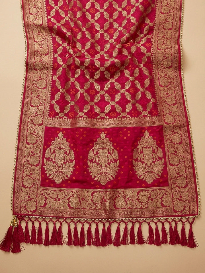 Beige Embroidery Chanderi Unstitched Dress Material