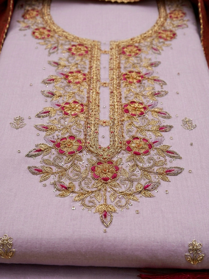 Lavender Embroidery Chanderi Unstitched Dress Material