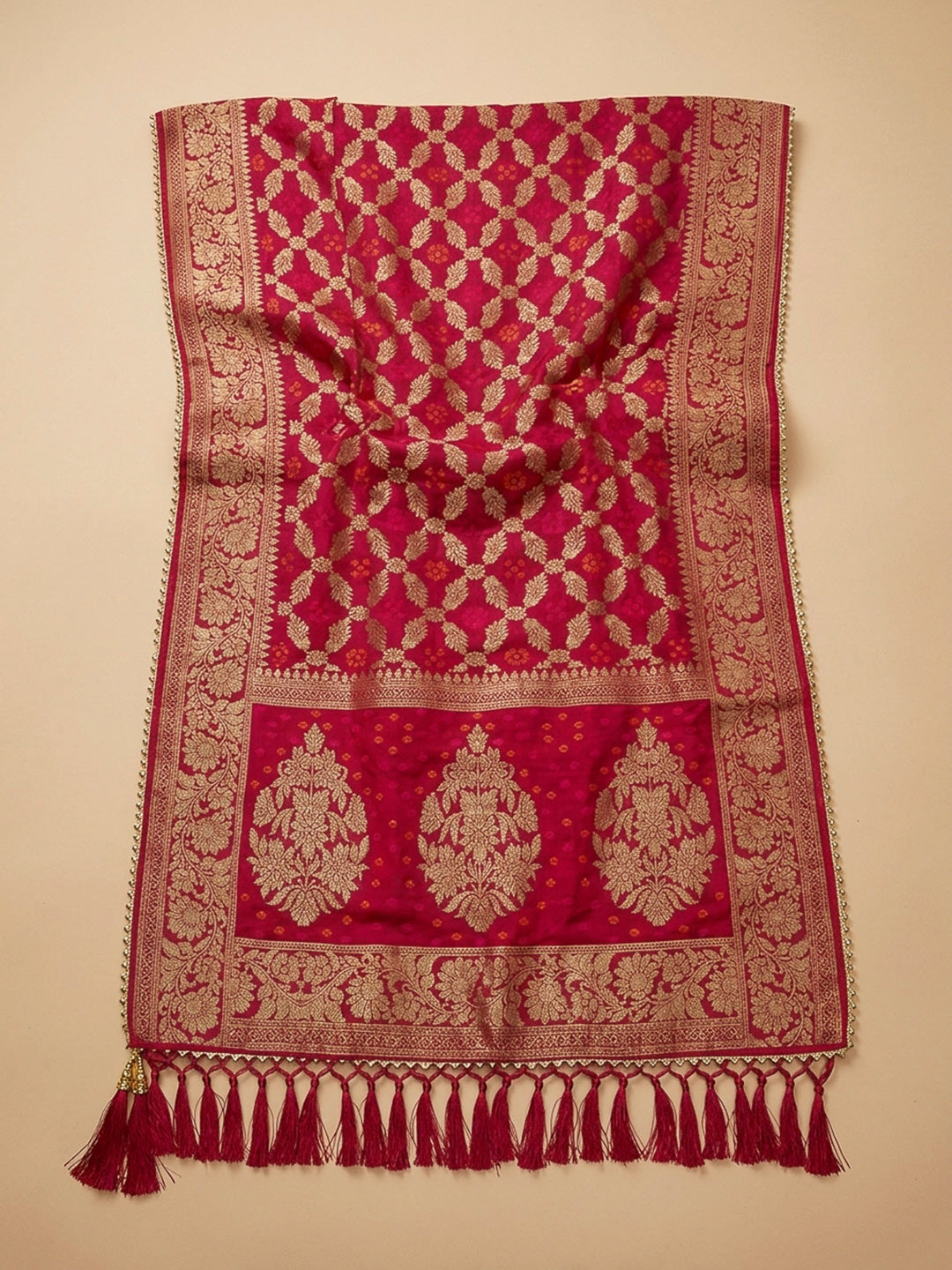 Peach Embroidery Chanderi Unstitched Dress Material