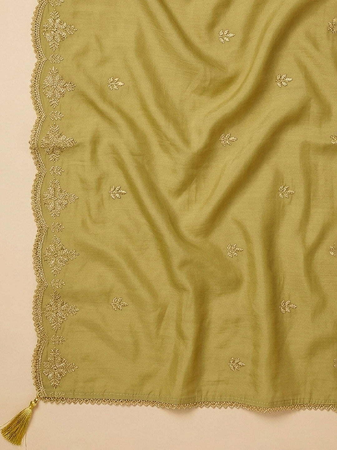 Mustard Embroidery Chanderi Unstitched Dress Material