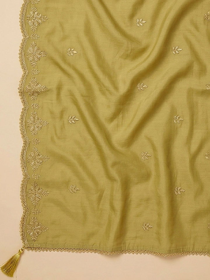 Mustard Embroidery Chanderi Unstitched Dress Material
