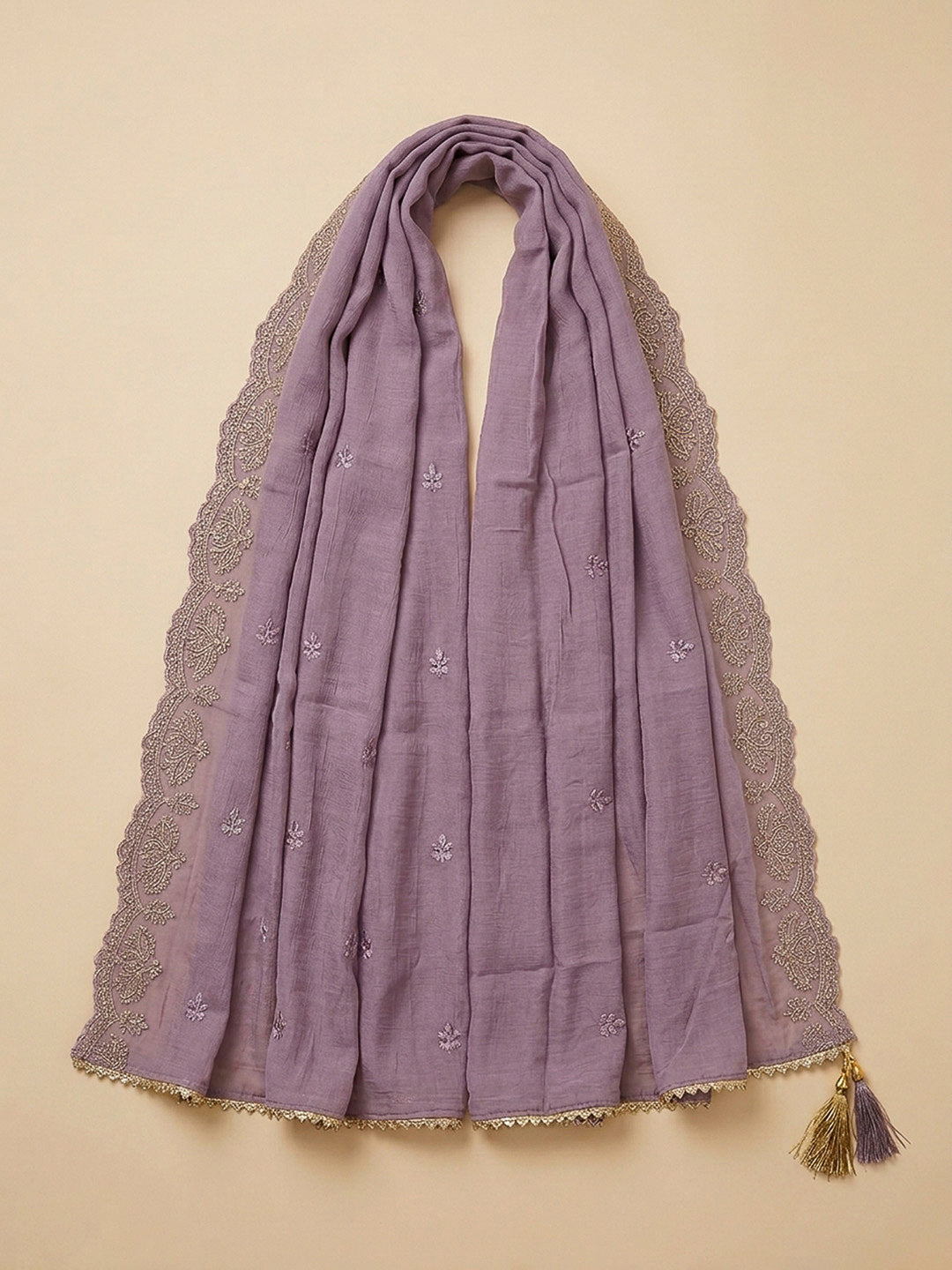 Purple Embroidery Chanderi Unstitched Dress Material