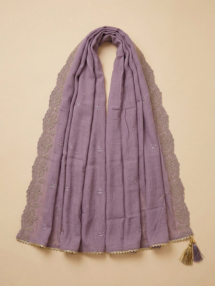 Purple Embroidery Chanderi Unstitched Dress Material