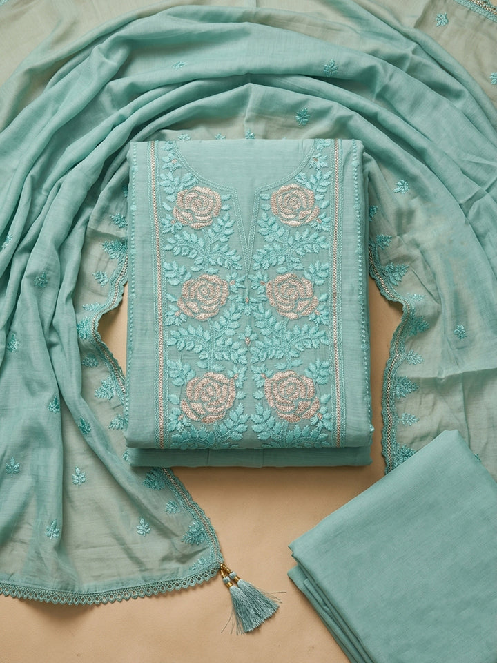 Sky Blue  Chanderi Unstitched Dress Material